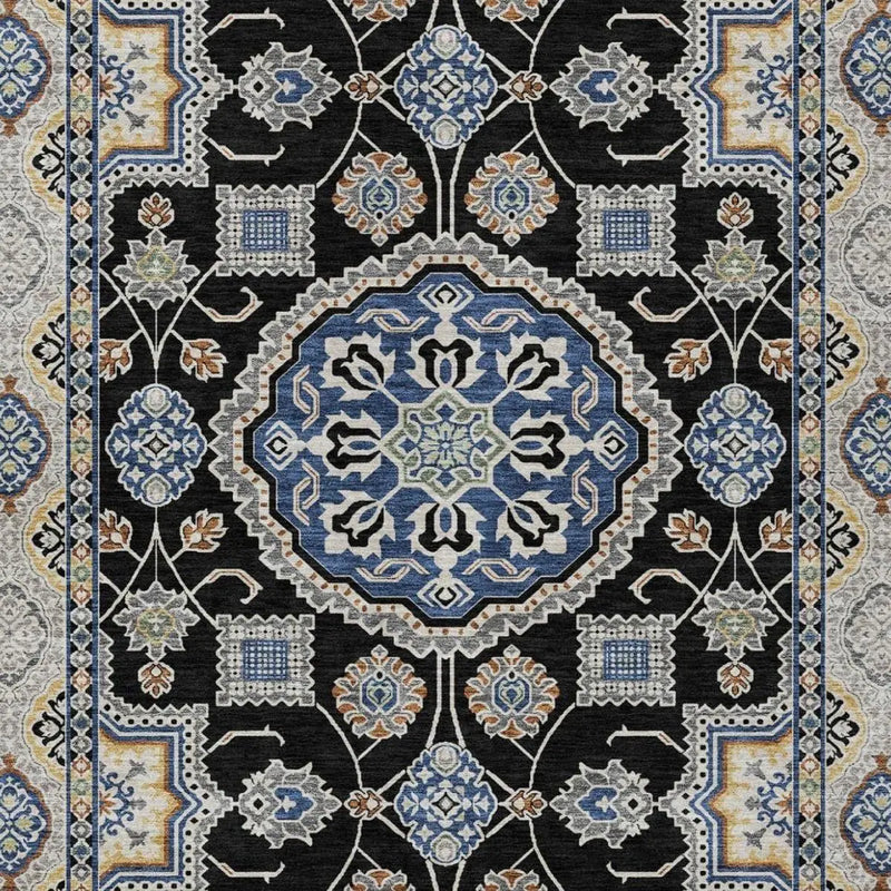 5' X 8' Black And Graphite Floral Medallion Washable Indoor Outdoor Area Rug Homeroots Outdoor