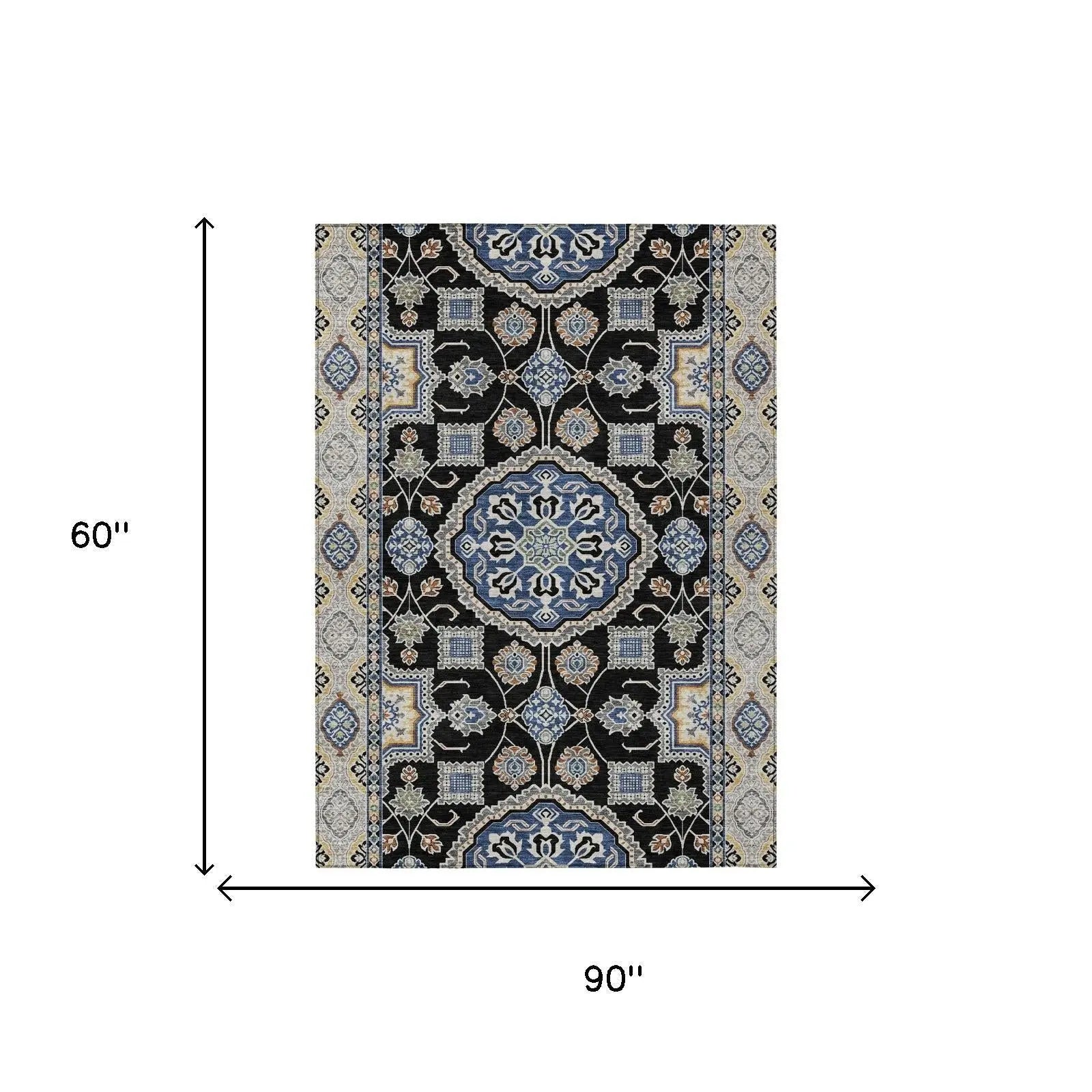 5' X 8' Black And Graphite Floral Medallion Washable Indoor Outdoor Area Rug Homeroots Outdoor