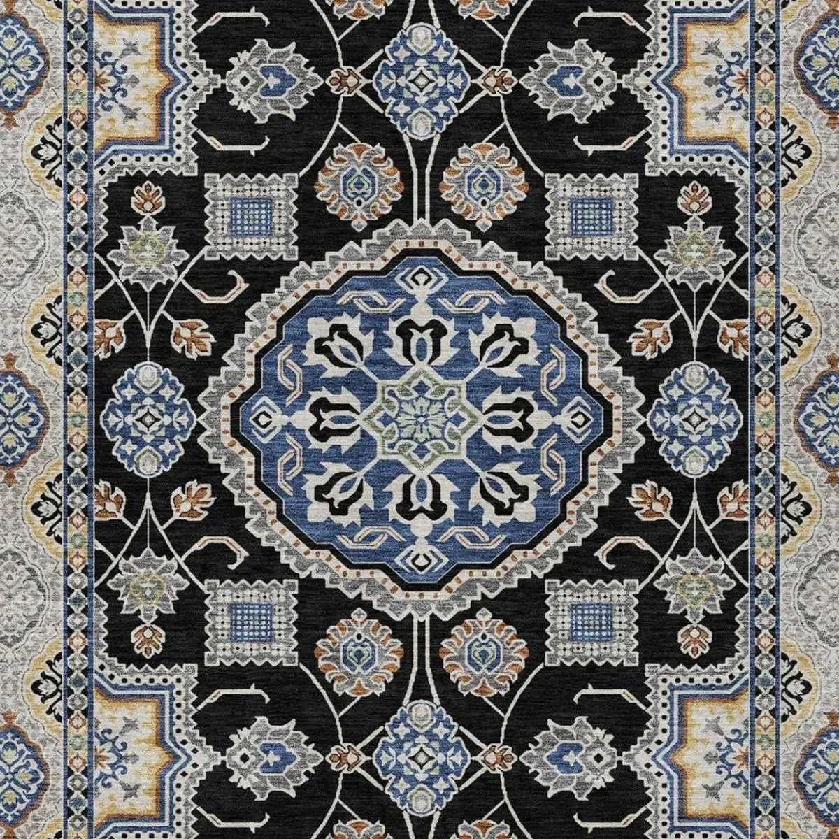 5' X 8' Black And Graphite Floral Medallion Washable Indoor Outdoor Area Rug Homeroots Outdoor