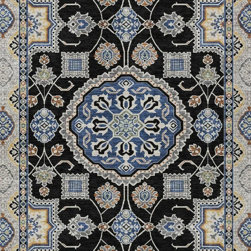 5' X 8' Black And Graphite Floral Medallion Washable Indoor Outdoor Area Rug Homeroots Outdoor