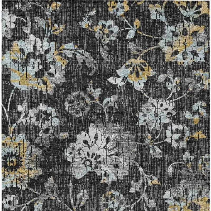 5' X 8' Black And Graphite Floral Washable Indoor Outdoor Area Rug Homeroots Outdoor