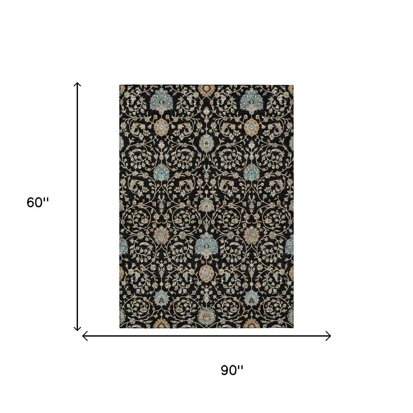 5' X 8' Black And Graphite Floral Washable Indoor Outdoor Area Rug Homeroots Outdoor