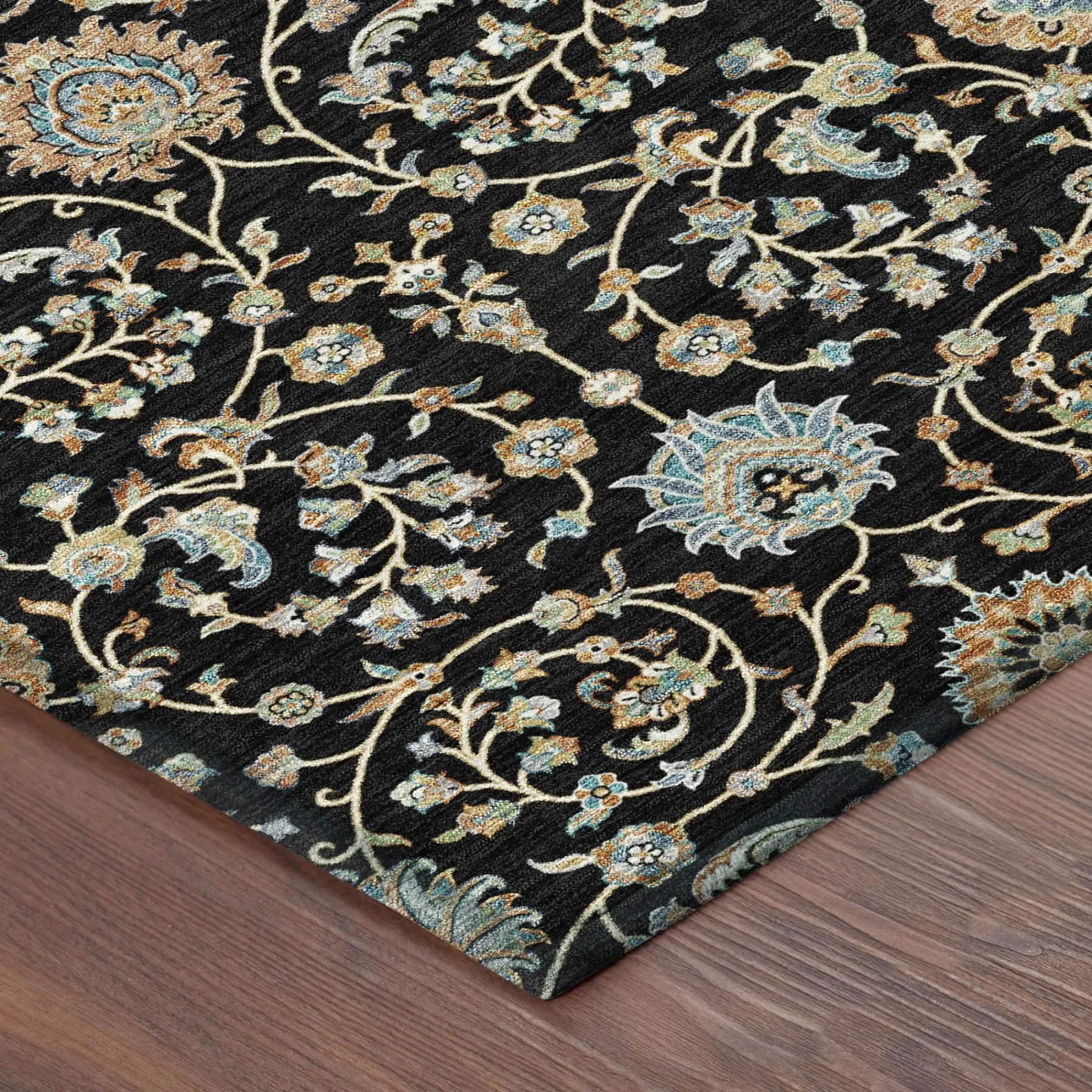 5' X 8' Black And Graphite Floral Washable Indoor Outdoor Area Rug Homeroots Outdoor