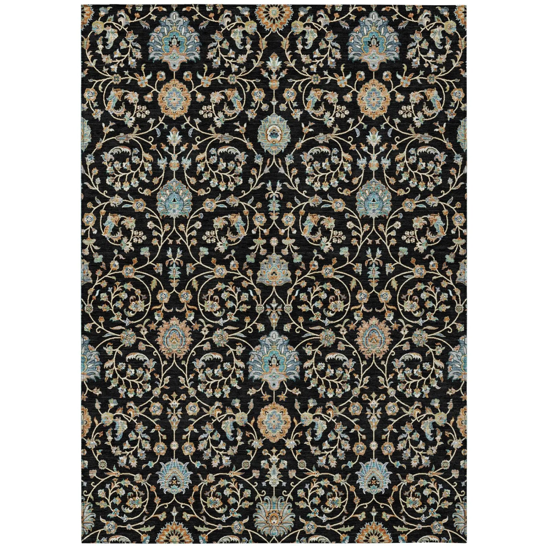 5' X 8' Black And Graphite Floral Washable Indoor Outdoor Area Rug Homeroots Outdoor