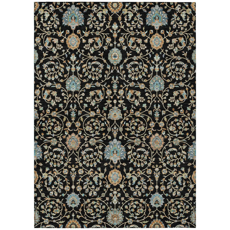 5' X 8' Black And Graphite Floral Washable Indoor Outdoor Area Rug Homeroots Outdoor