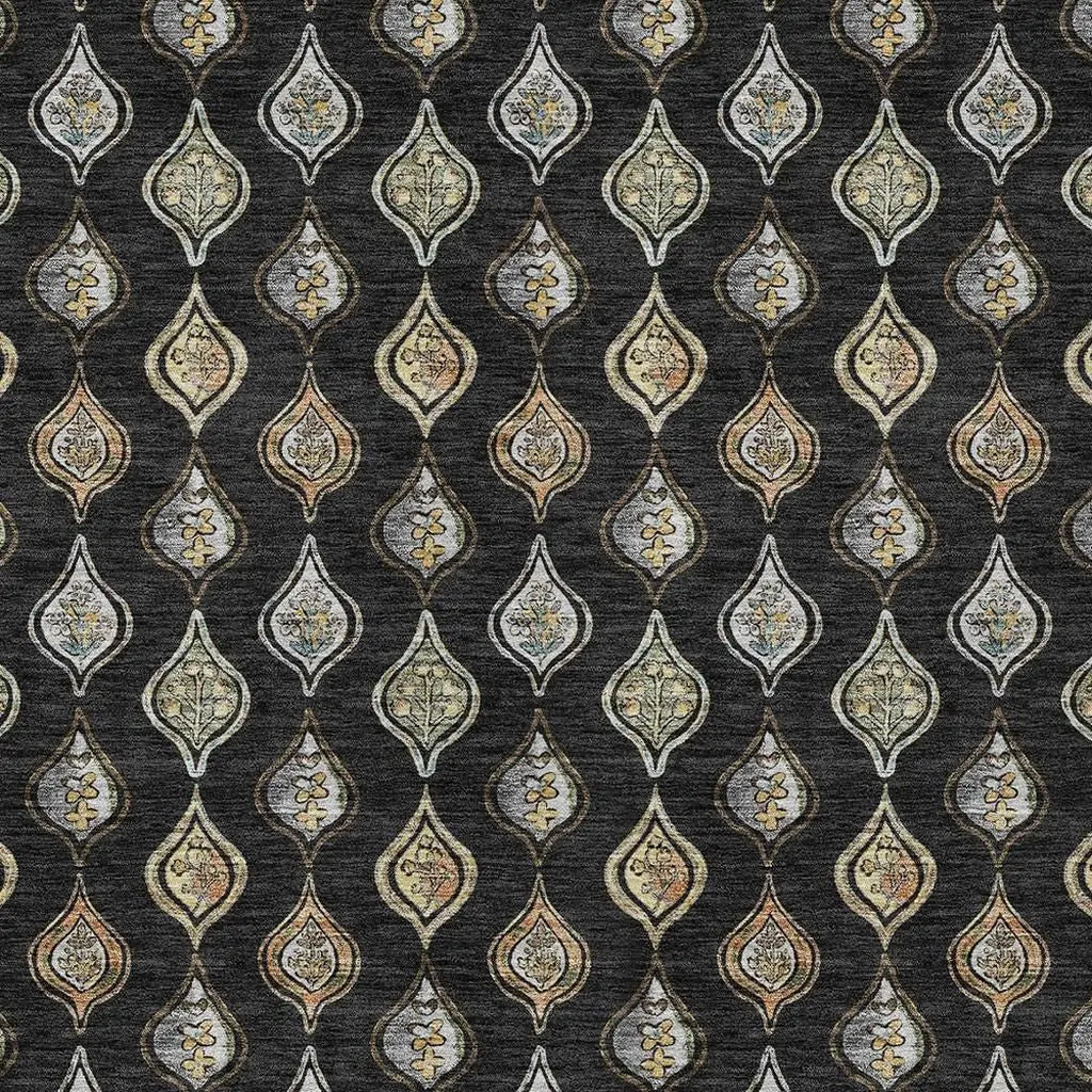 5' X 8' Black And Graphite Floral Washable Indoor Outdoor Area Rug Homeroots Outdoor