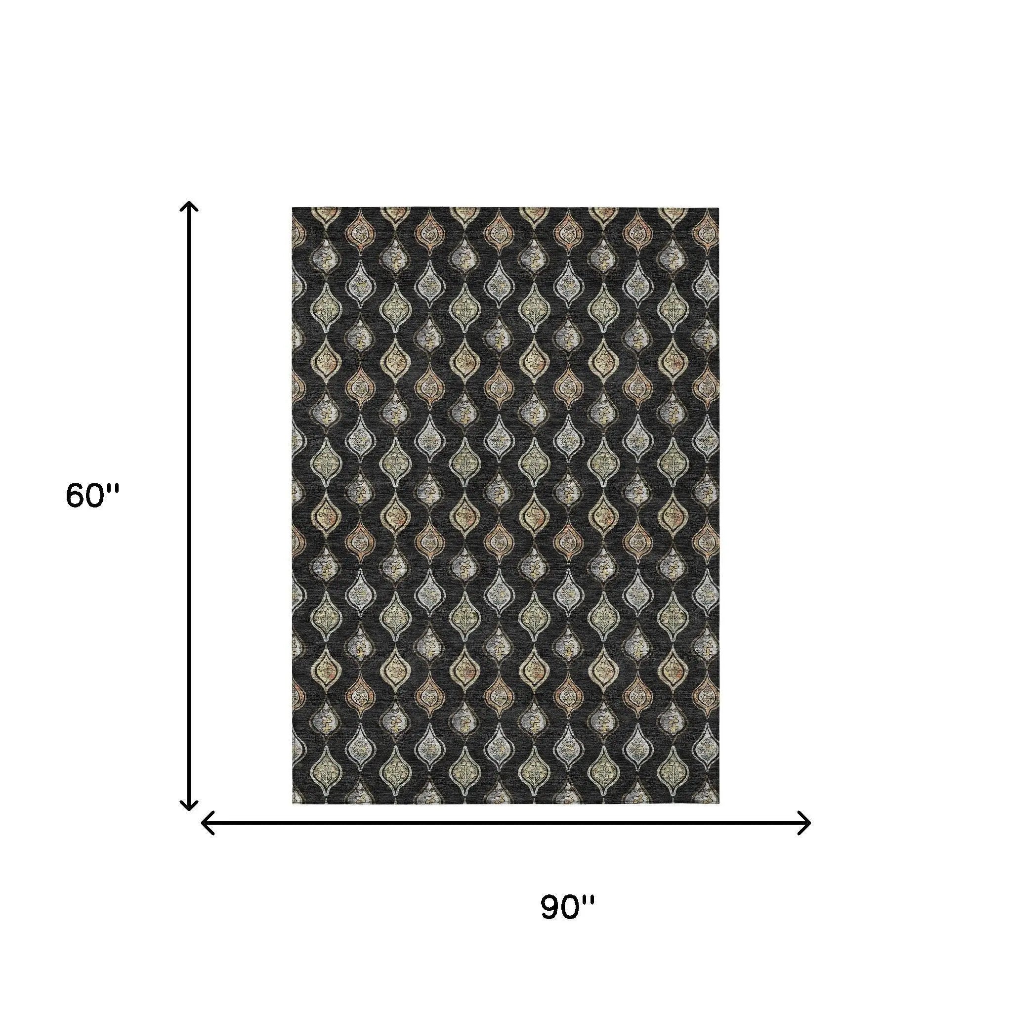 5' X 8' Black And Graphite Floral Washable Indoor Outdoor Area Rug Homeroots Outdoor