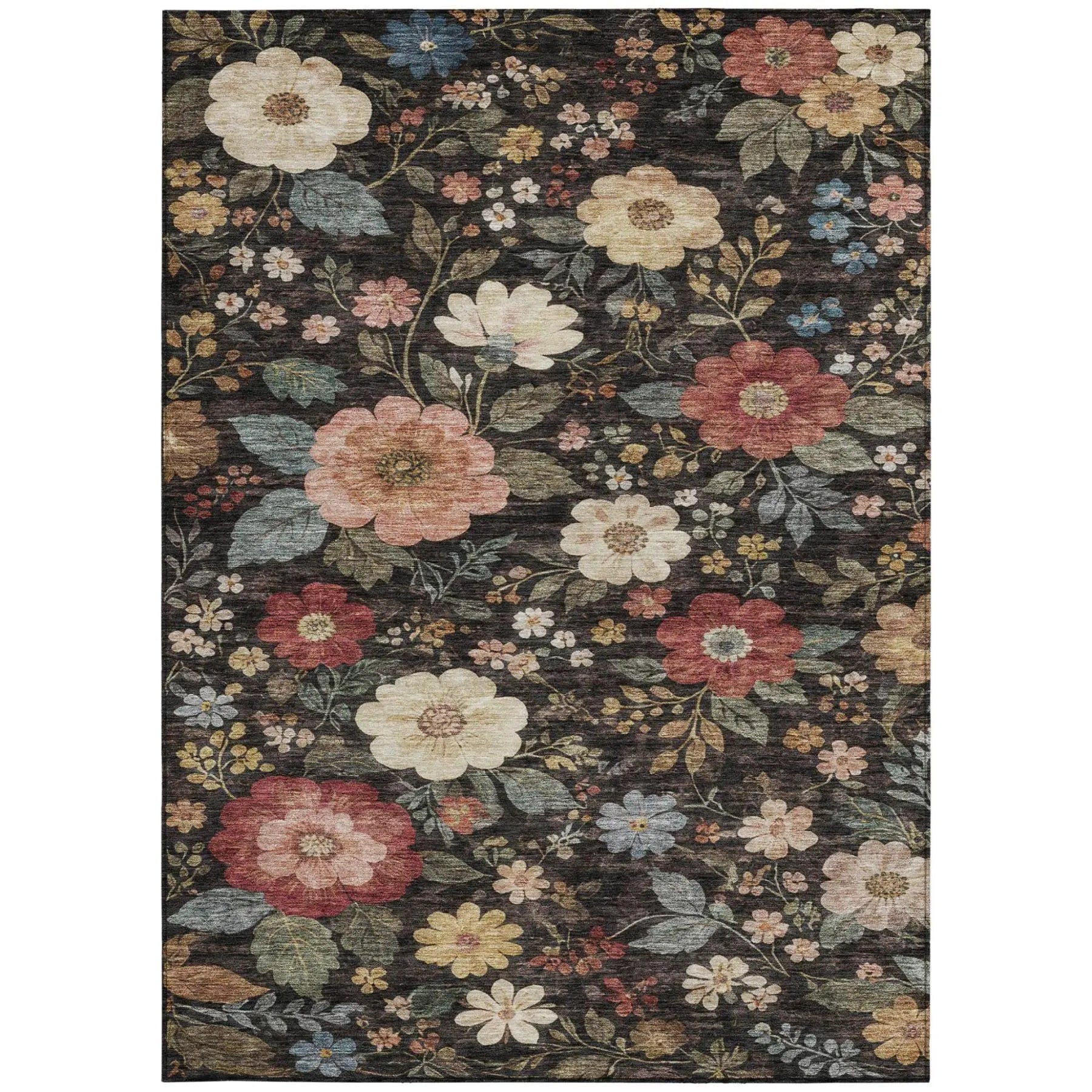 5' X 8' Black And Graphite Floral Washable Indoor Outdoor Area Rug Homeroots Outdoor
