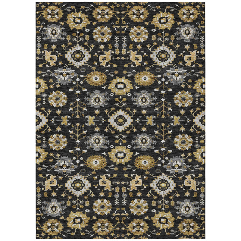 5' X 8' Black And Graphite Geometric Washable Indoor Outdoor Area Rug Homeroots Outdoor