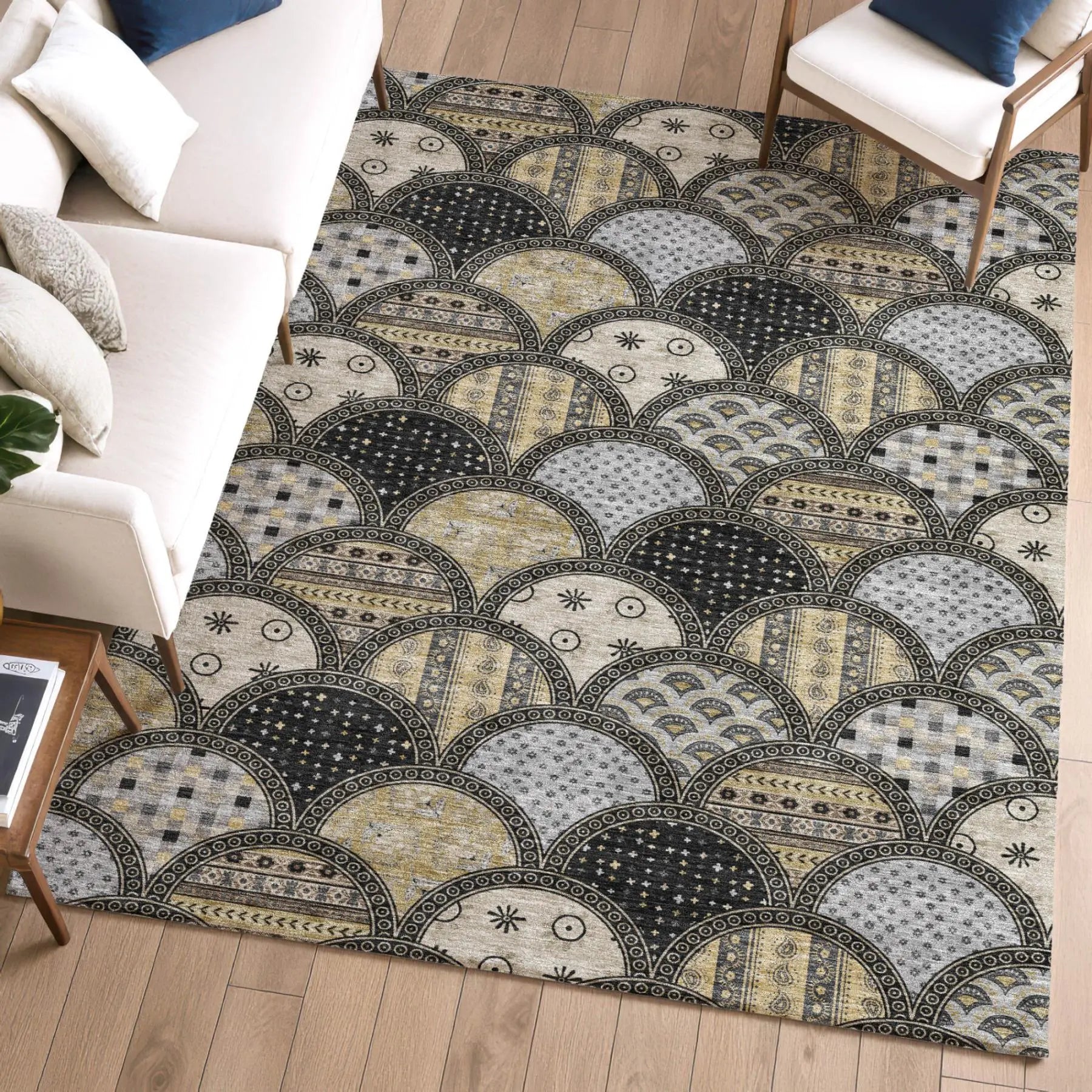 5' X 8' Black And Graphite Geometric Washable Indoor Outdoor Area Rug Homeroots Outdoor