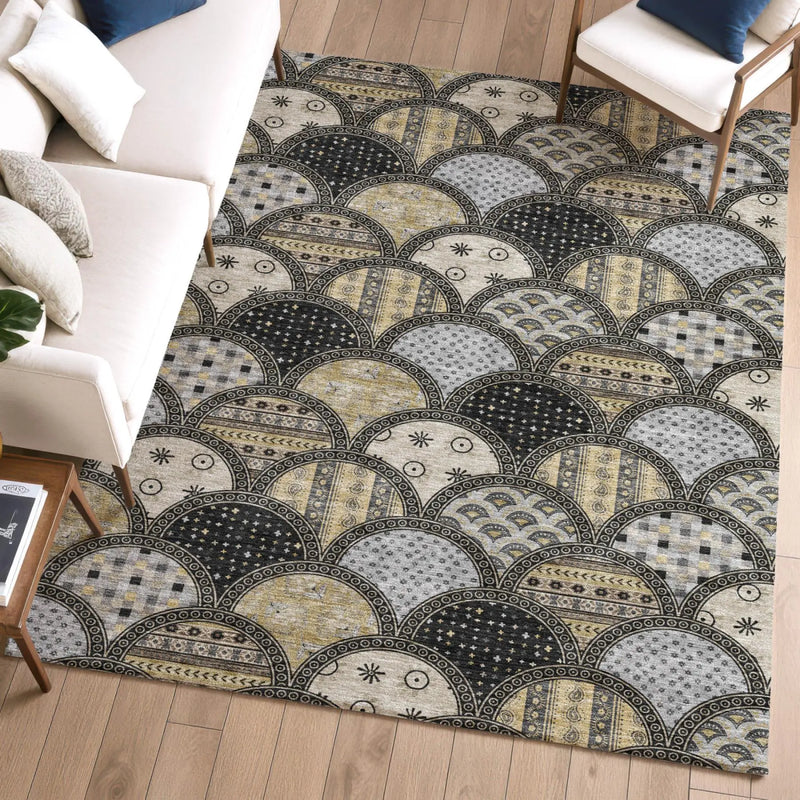 5' X 8' Black And Graphite Geometric Washable Indoor Outdoor Area Rug Homeroots Outdoor