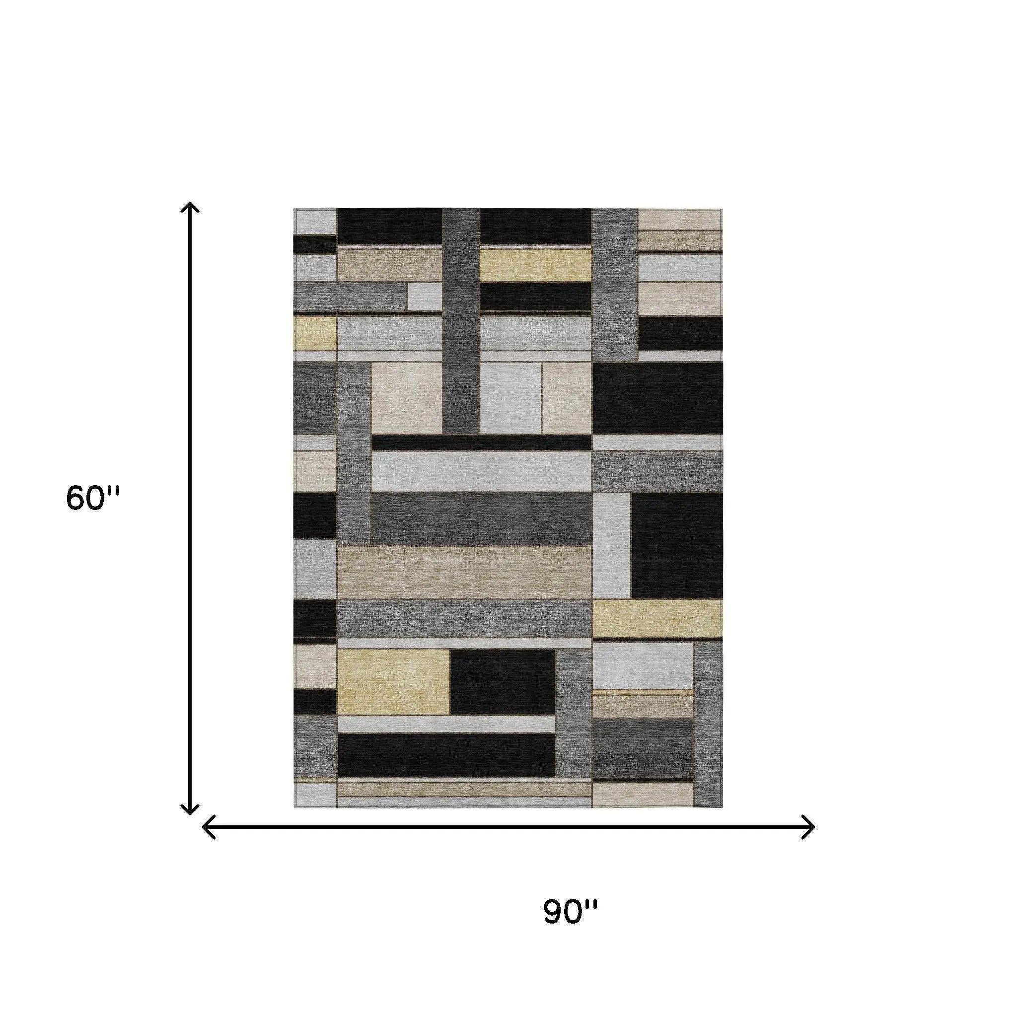 5' X 8' Black And Graphite Geometric Washable Indoor Outdoor Area Rug Homeroots Outdoor