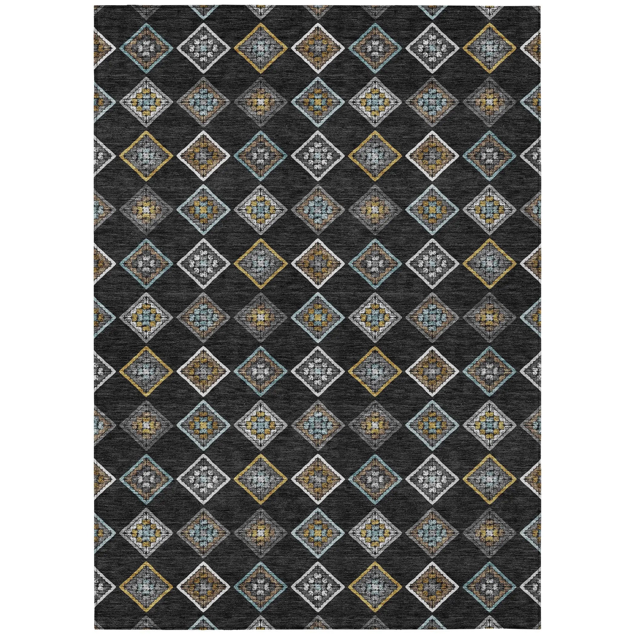 5' X 8' Black And Graphite Geometric Washable Indoor Outdoor Area Rug Homeroots Outdoor