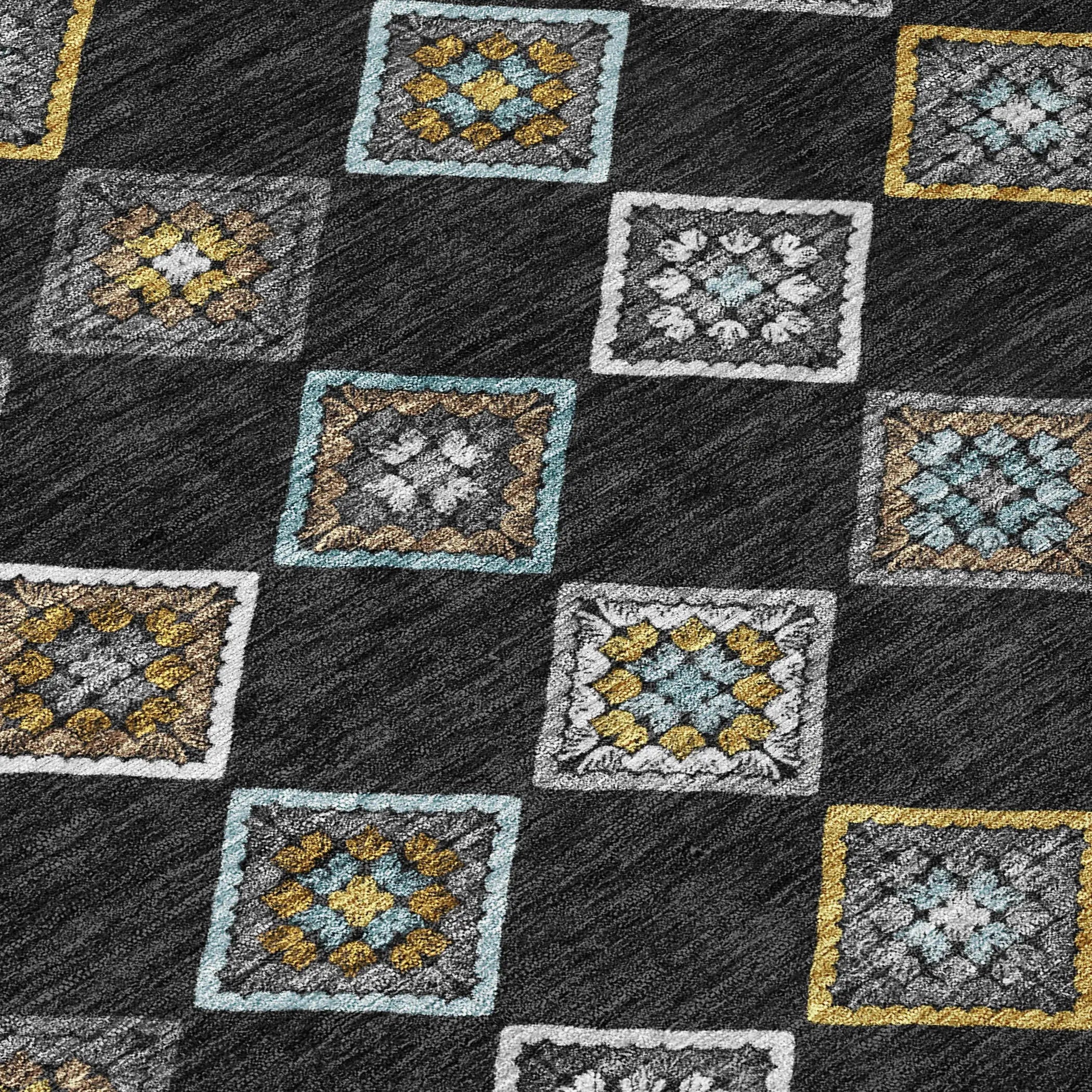 5' X 8' Black And Graphite Geometric Washable Indoor Outdoor Area Rug Homeroots Outdoor