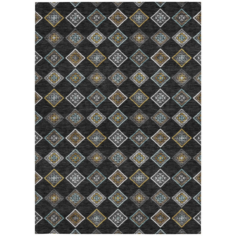 5' X 8' Black And Graphite Geometric Washable Indoor Outdoor Area Rug Homeroots Outdoor