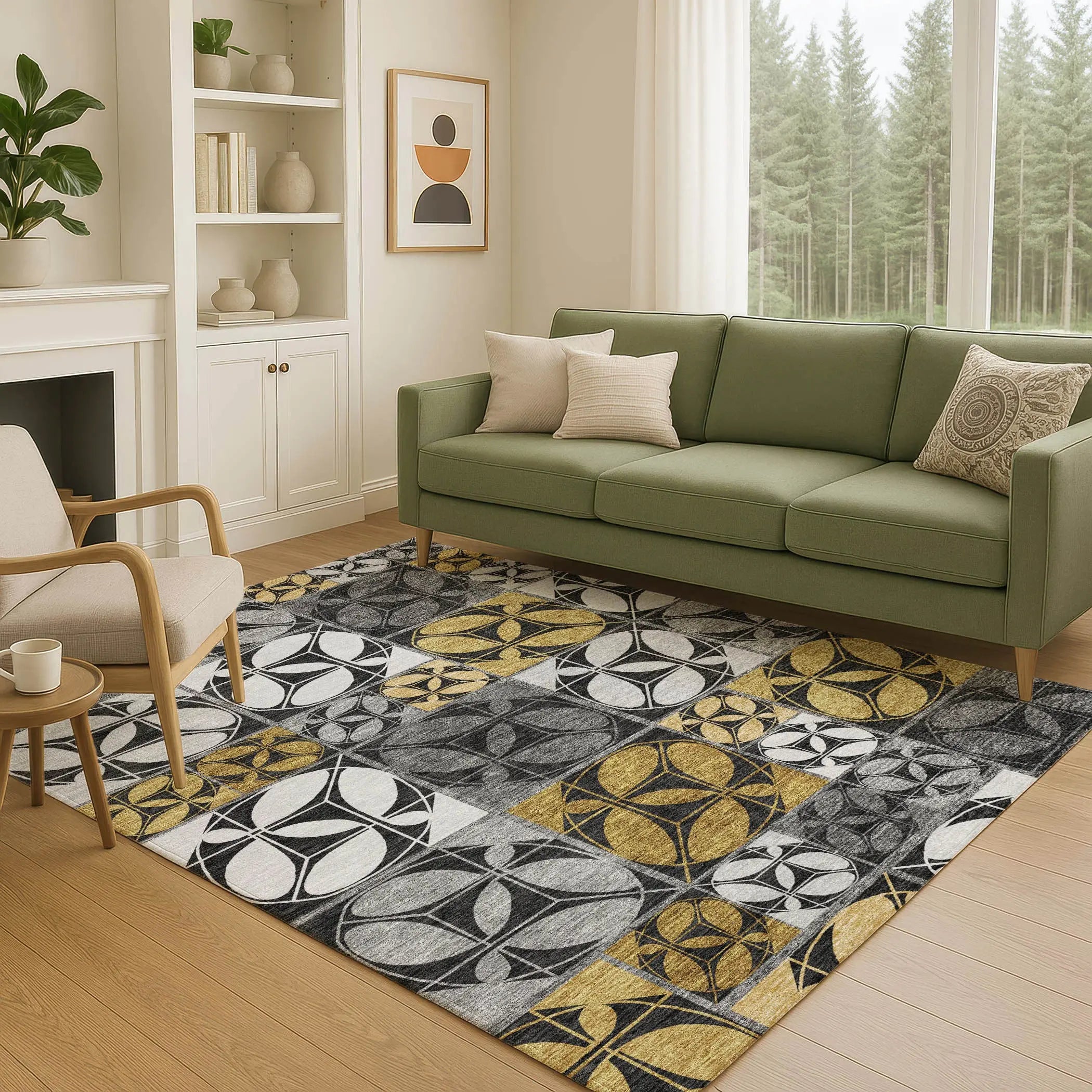 5' X 8' Black And Graphite Geometric Washable Indoor Outdoor Area Rug Homeroots Outdoor