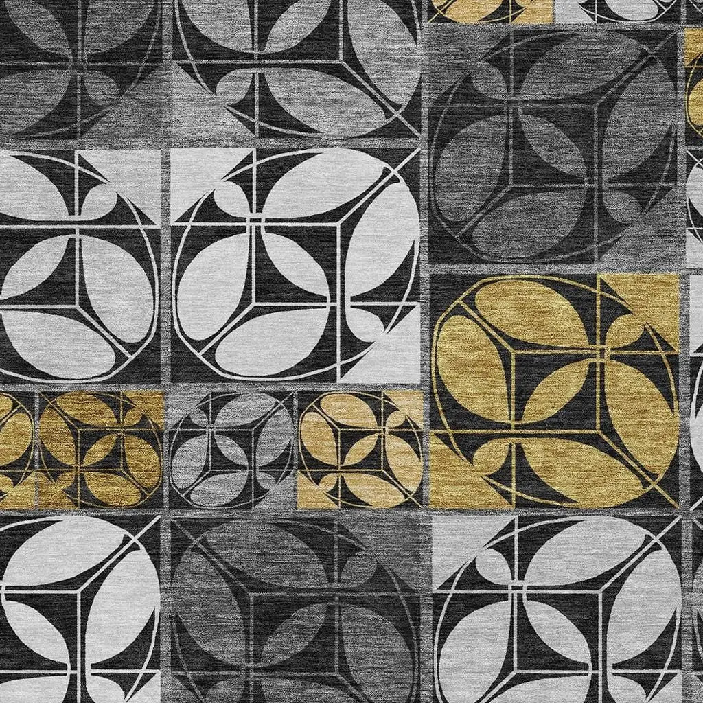 5' X 8' Black And Graphite Geometric Washable Indoor Outdoor Area Rug Homeroots Outdoor