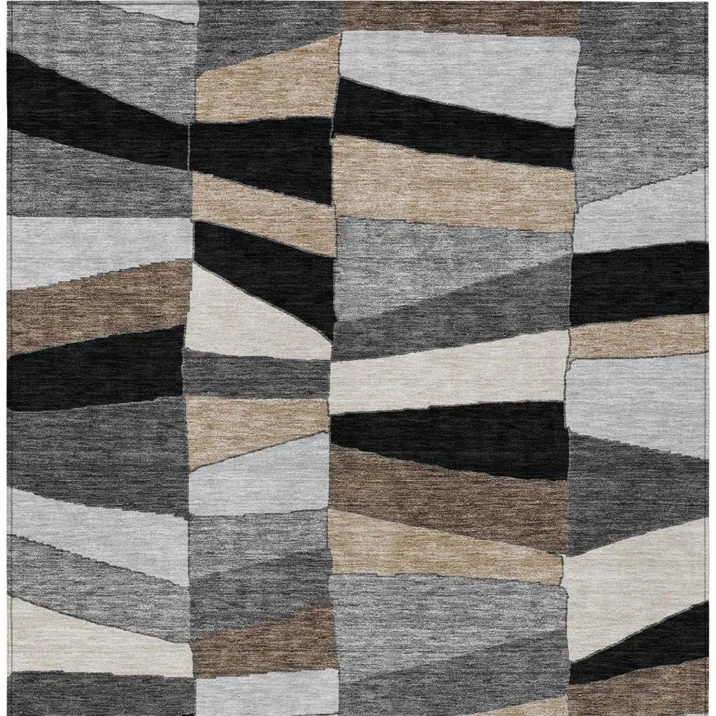 5' X 8' Black And Graphite Geometric Washable Indoor Outdoor Area Rug Homeroots Outdoor