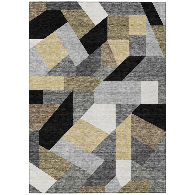 5' X 8' Black And Graphite Geometric Washable Indoor Outdoor Area Rug Homeroots Outdoor