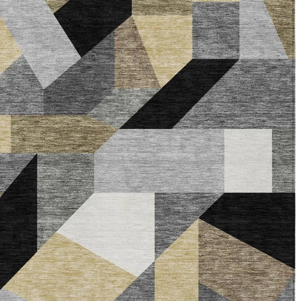 5' X 8' Black And Graphite Geometric Washable Indoor Outdoor Area Rug Homeroots Outdoor