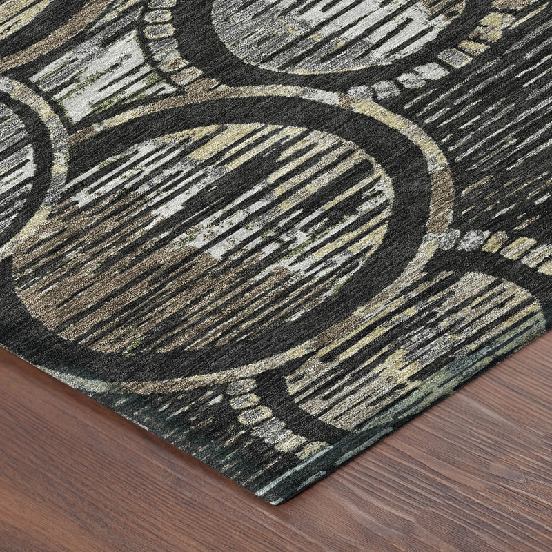 5' X 8' Black And Graphite Geometric Washable Indoor Outdoor Area Rug Homeroots Outdoor