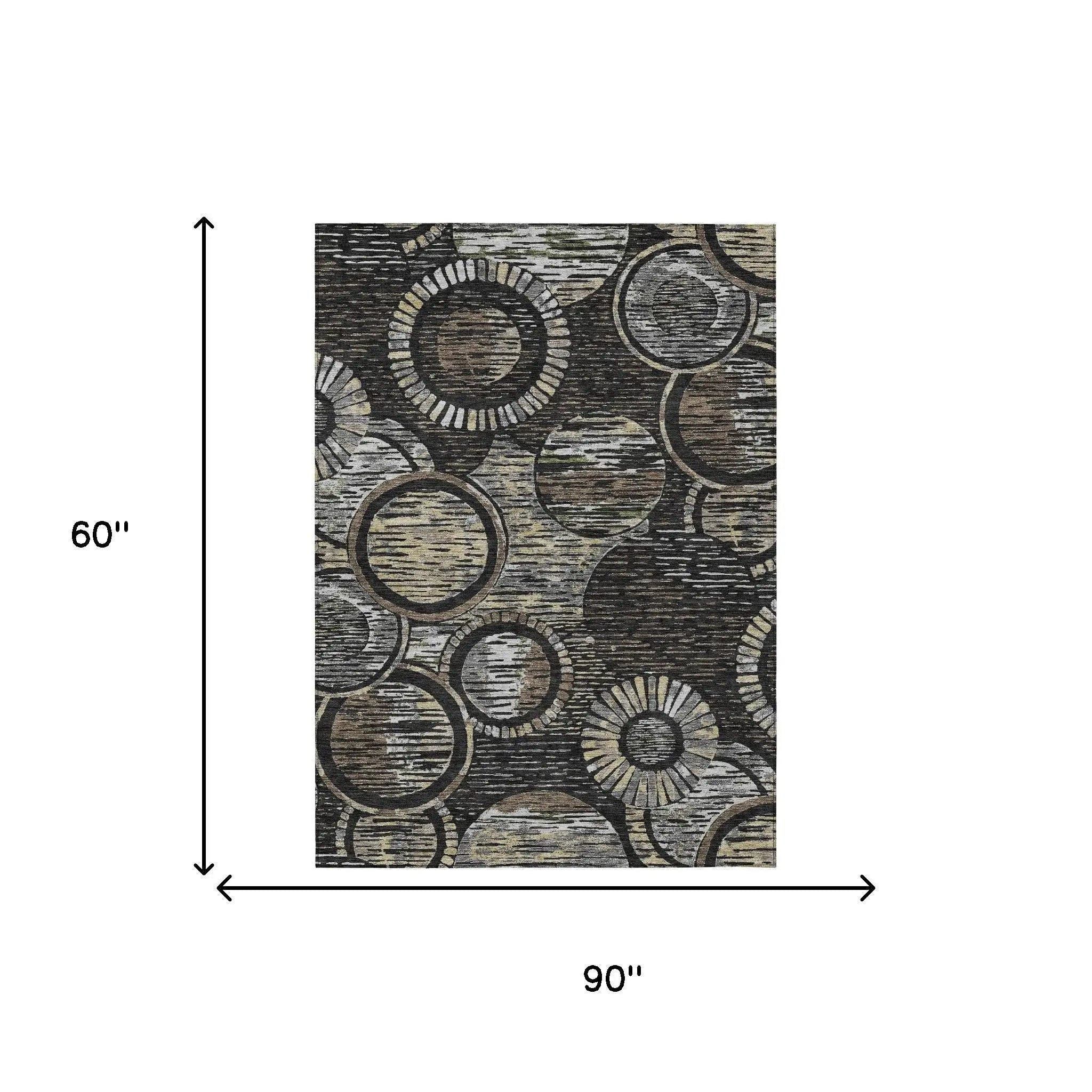 5' X 8' Black And Graphite Geometric Washable Indoor Outdoor Area Rug Homeroots Outdoor