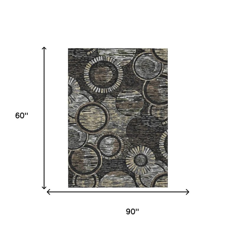 5' X 8' Black And Graphite Geometric Washable Indoor Outdoor Area Rug Homeroots Outdoor