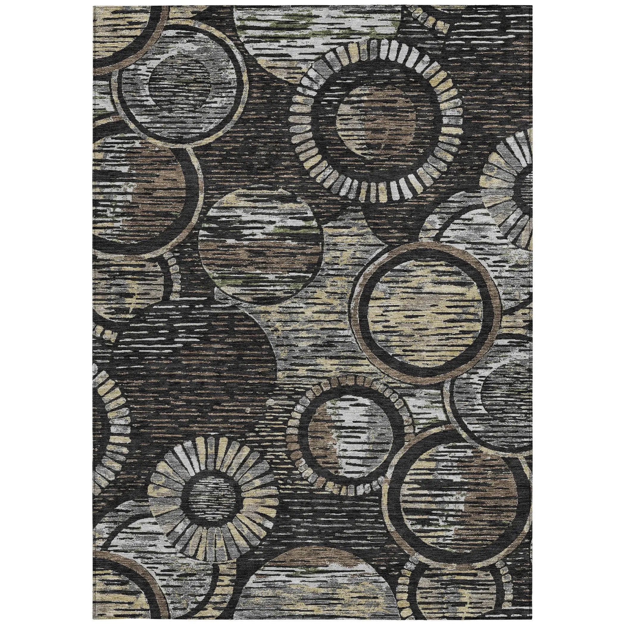 5' X 8' Black And Graphite Geometric Washable Indoor Outdoor Area Rug Homeroots Outdoor