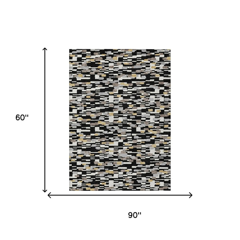 5' X 8' Black And Graphite Geometric Washable Indoor Outdoor Area Rug Homeroots Outdoor