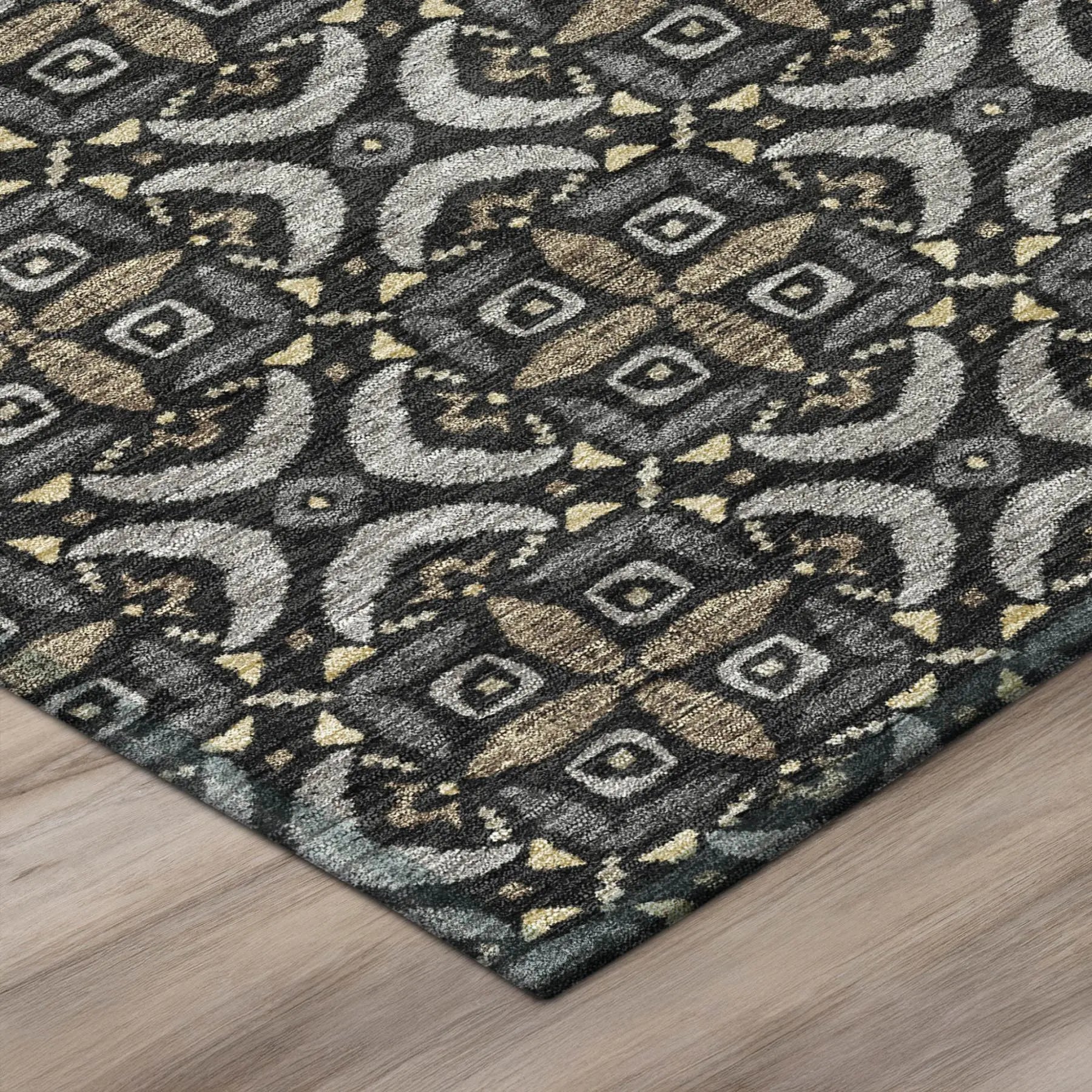 5' X 8' Black And Graphite Geometric Washable Indoor Outdoor Area Rug Homeroots Outdoor