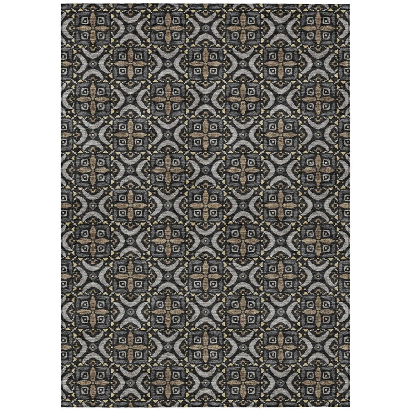 5' X 8' Black And Graphite Geometric Washable Indoor Outdoor Area Rug Homeroots Outdoor