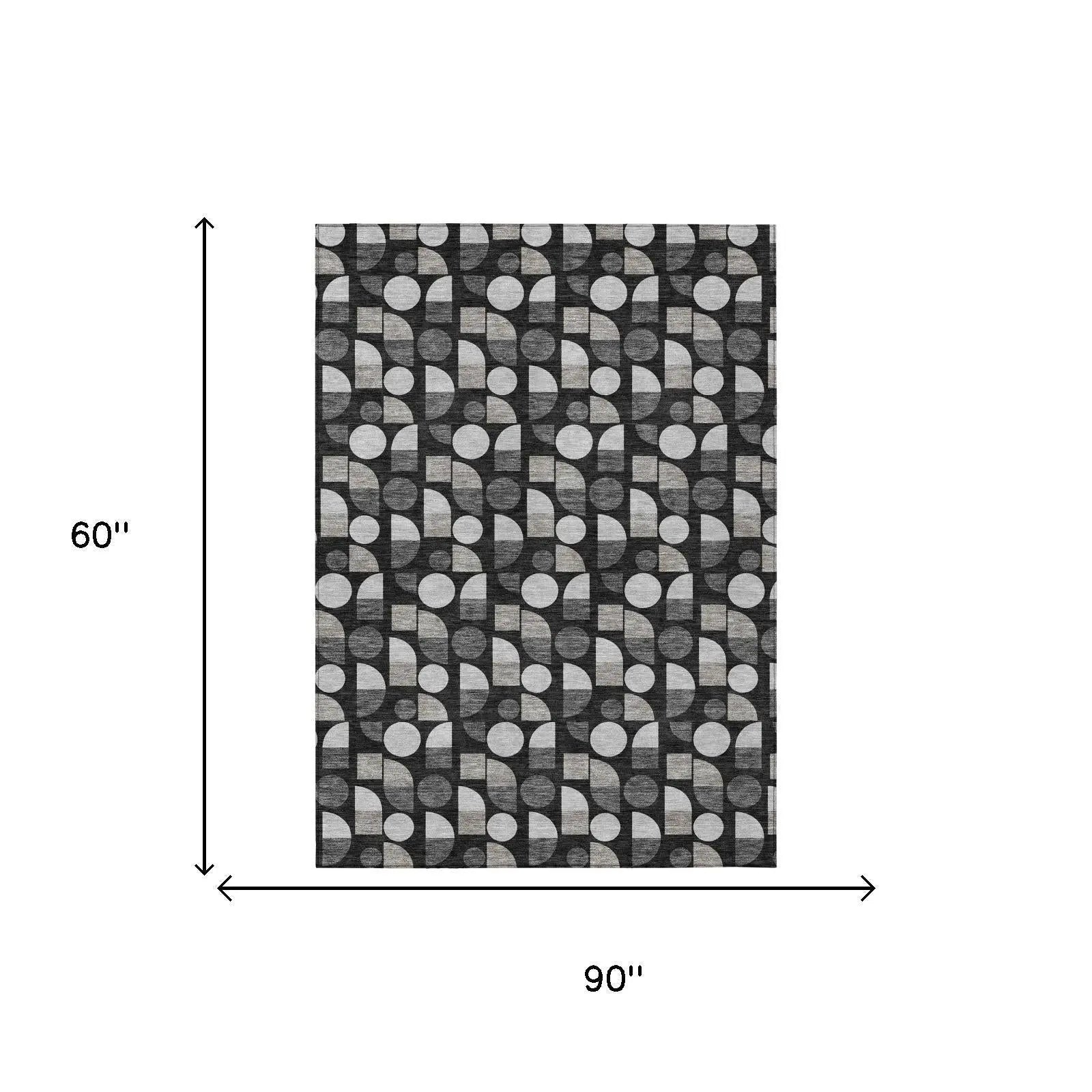 5' X 8' Black And Graphite Geometric Washable Indoor Outdoor Area Rug Homeroots Outdoor