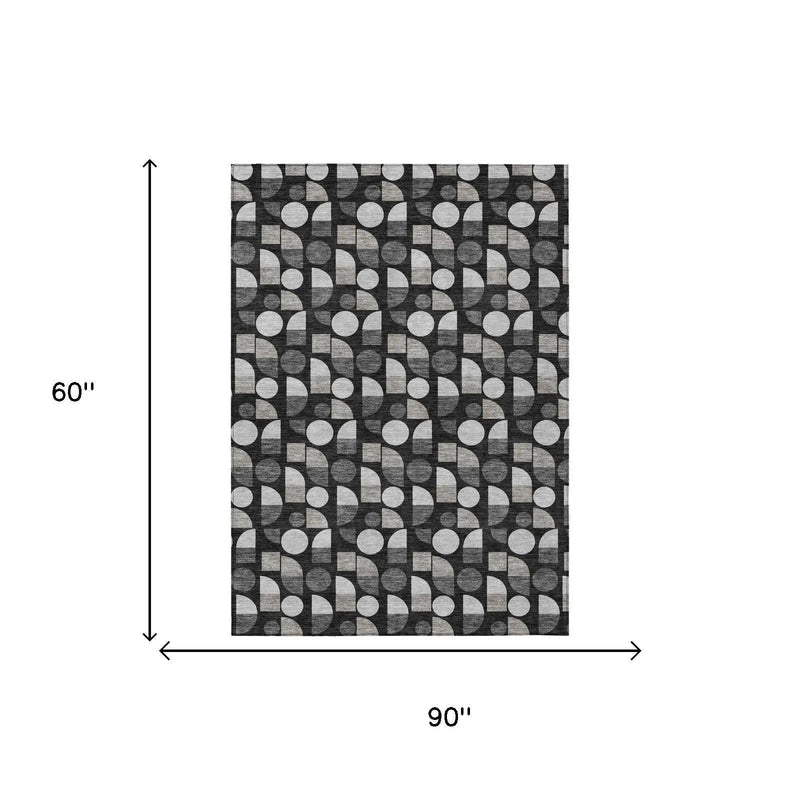 5' X 8' Black And Graphite Geometric Washable Indoor Outdoor Area Rug Homeroots Outdoor
