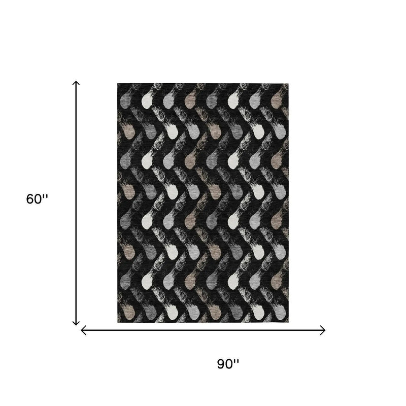 5' X 8' Black And Graphite Geometric Washable Indoor Outdoor Area Rug Homeroots Outdoor