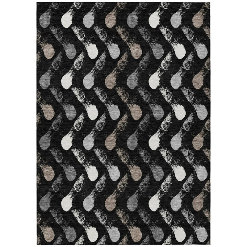 5' X 8' Black And Graphite Geometric Washable Indoor Outdoor Area Rug Homeroots Outdoor