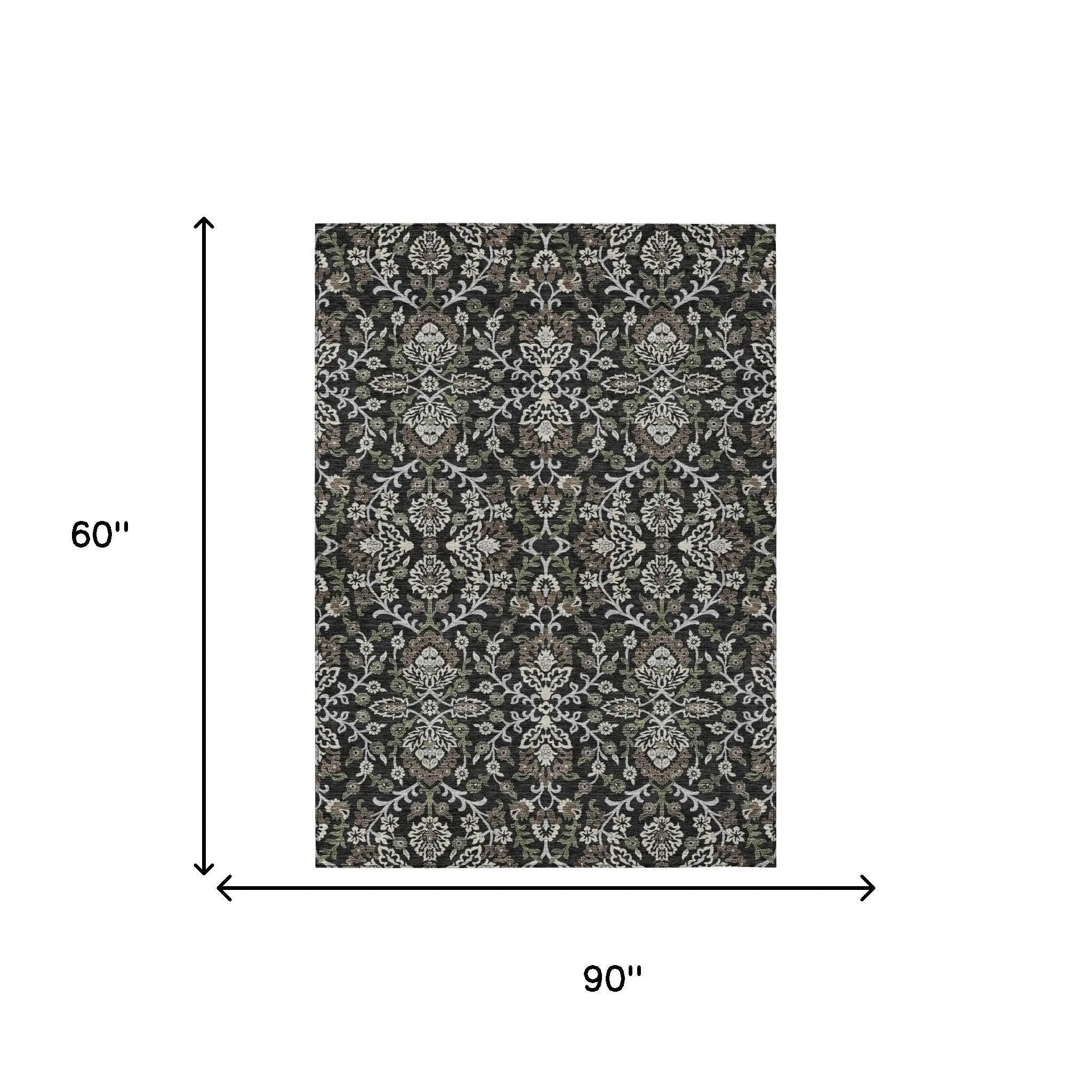 5' X 8' Black And Graphite Geometric Washable Indoor Outdoor Area Rug Homeroots Outdoor