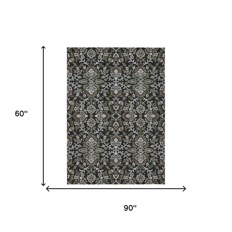 5' X 8' Black And Graphite Geometric Washable Indoor Outdoor Area Rug Homeroots Outdoor