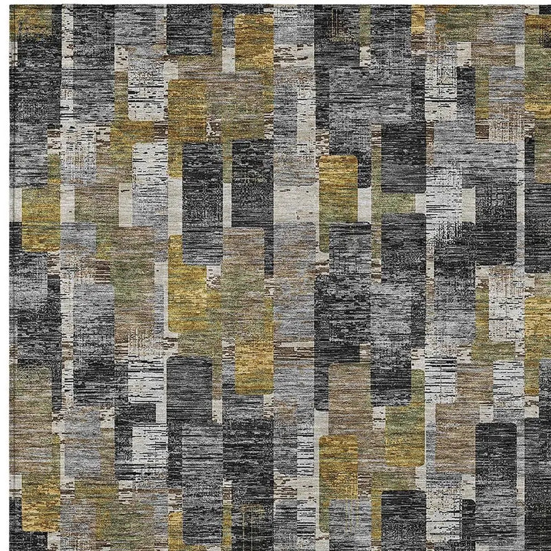 5' X 8' Black And Graphite Geometric Washable Indoor Outdoor Area Rug Homeroots Outdoor
