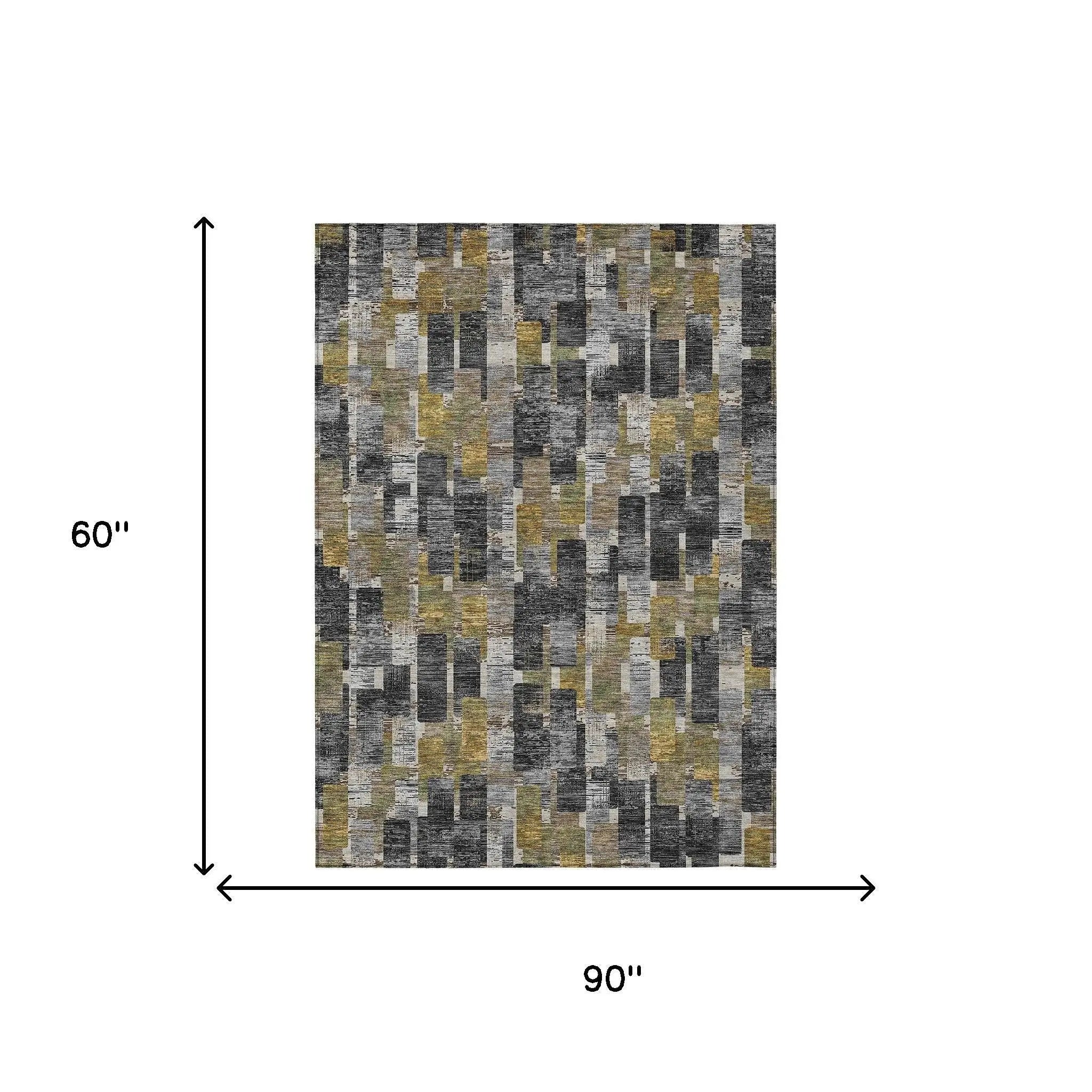 5' X 8' Black And Graphite Geometric Washable Indoor Outdoor Area Rug Homeroots Outdoor