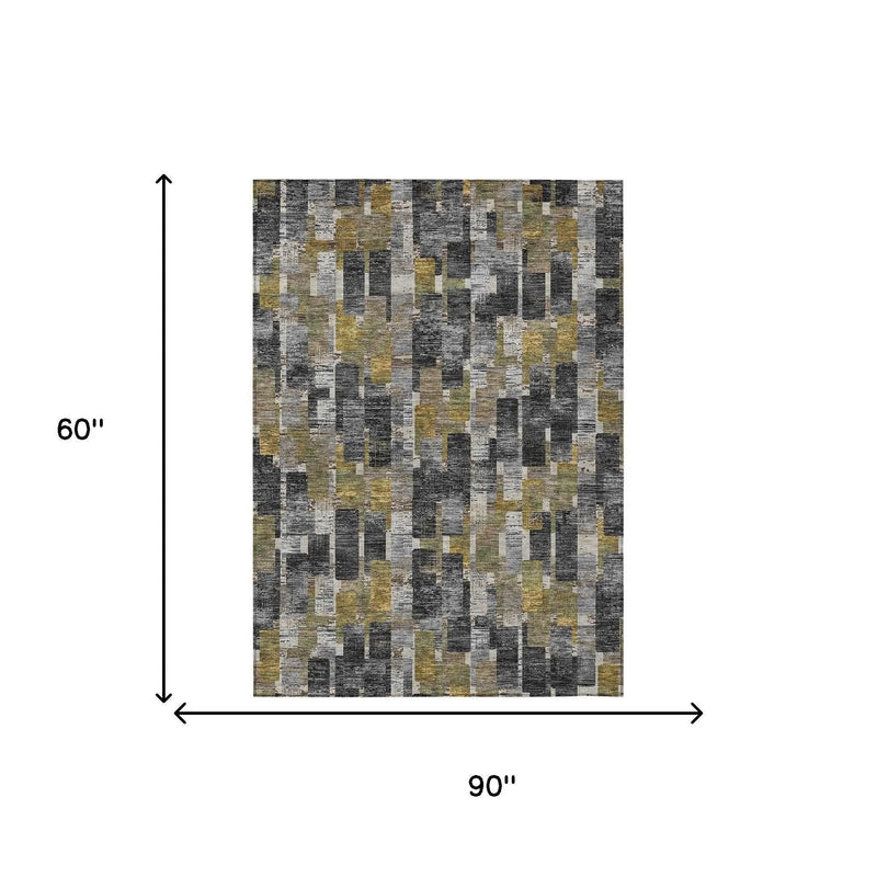 5' X 8' Black And Graphite Geometric Washable Indoor Outdoor Area Rug Homeroots Outdoor