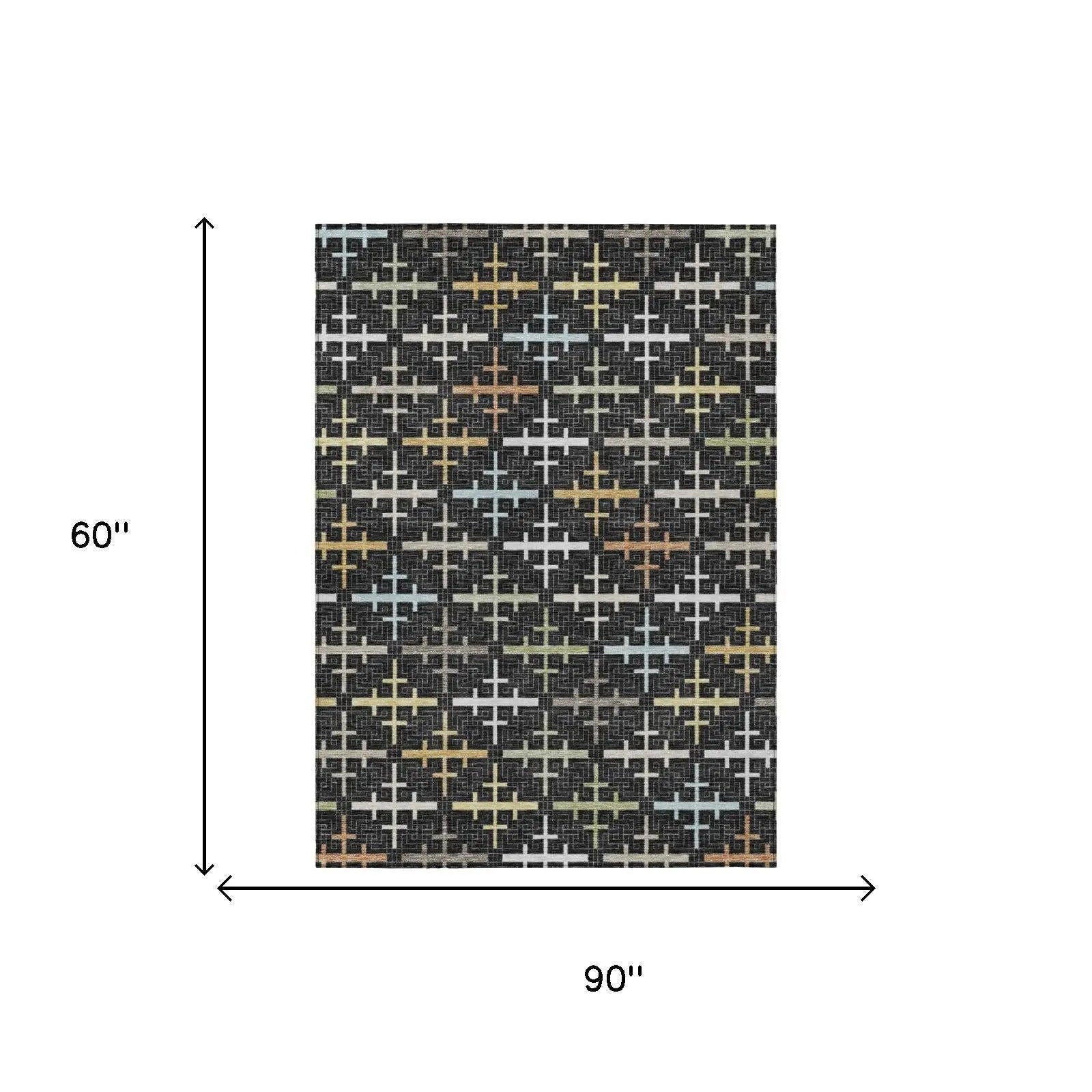 5' X 8' Black And Graphite Geometric Washable Indoor Outdoor Area Rug Homeroots Outdoor