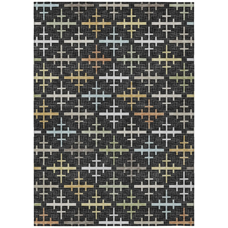 5' X 8' Black And Graphite Geometric Washable Indoor Outdoor Area Rug Homeroots Outdoor
