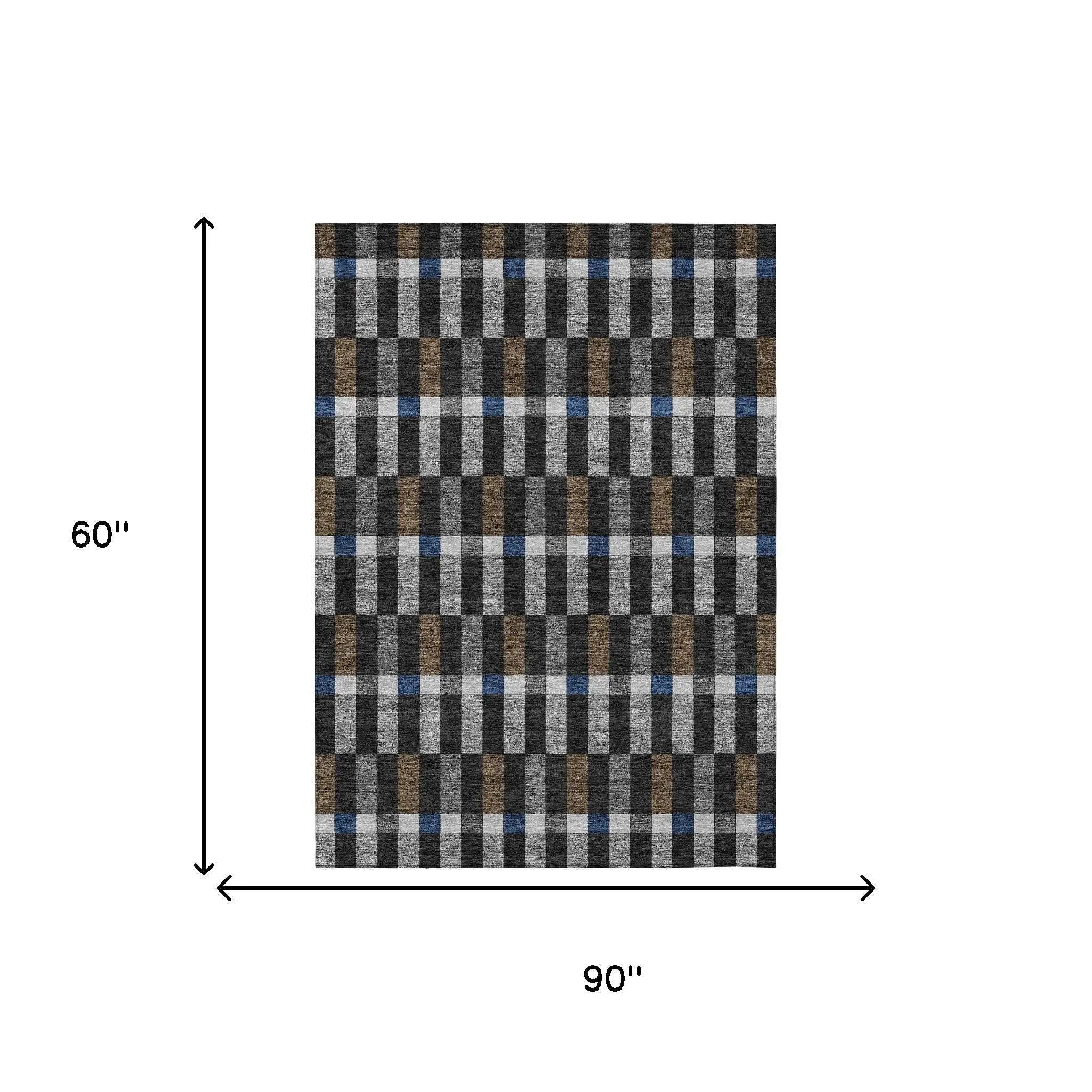 5' X 8' Black And Graphite Geometric Washable Indoor Outdoor Area Rug Homeroots Outdoor