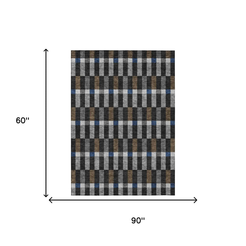 5' X 8' Black And Graphite Geometric Washable Indoor Outdoor Area Rug Homeroots Outdoor