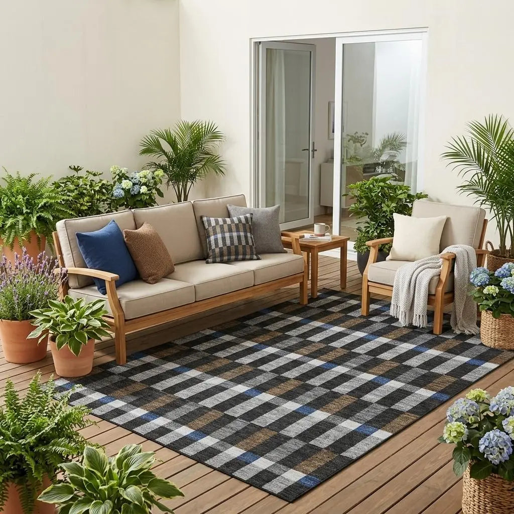 5' X 8' Black And Graphite Geometric Washable Indoor Outdoor Area Rug Homeroots Outdoor