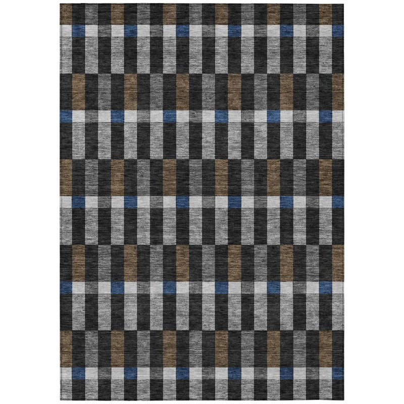 5' X 8' Black And Graphite Geometric Washable Indoor Outdoor Area Rug Homeroots Outdoor