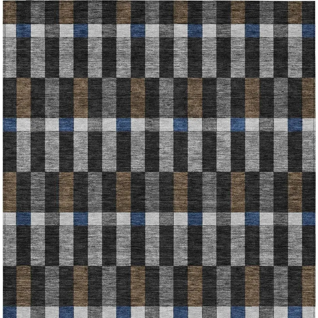 5' X 8' Black And Graphite Geometric Washable Indoor Outdoor Area Rug Homeroots Outdoor