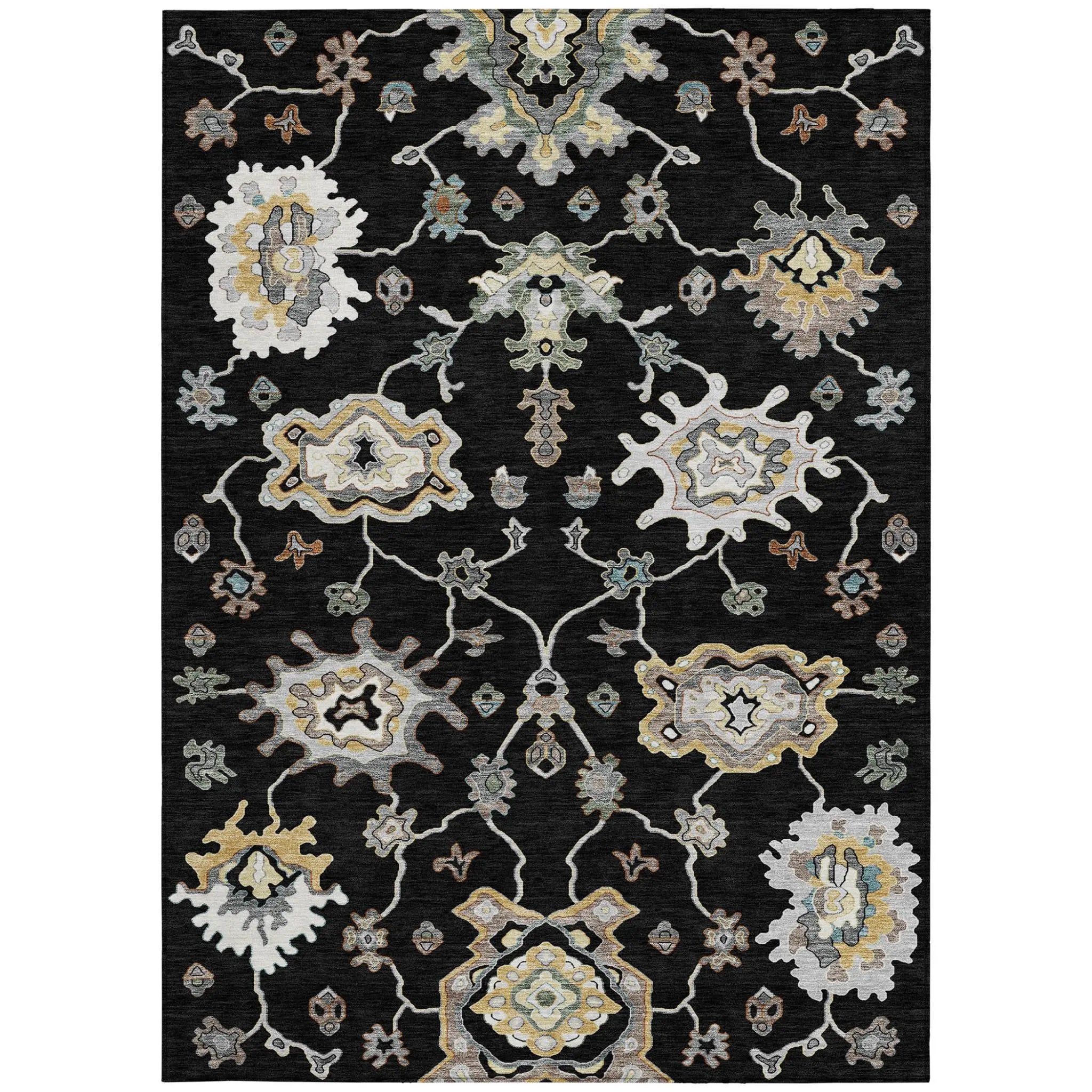 5' X 8' Black And Graphite Oriental Washable Indoor Outdoor Area Rug Homeroots Outdoor