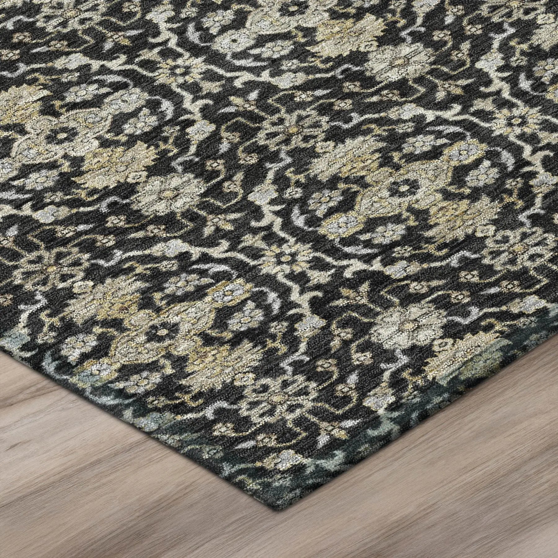 5' X 8' Black And Graphite Oriental Washable Indoor Outdoor Area Rug Homeroots Outdoor