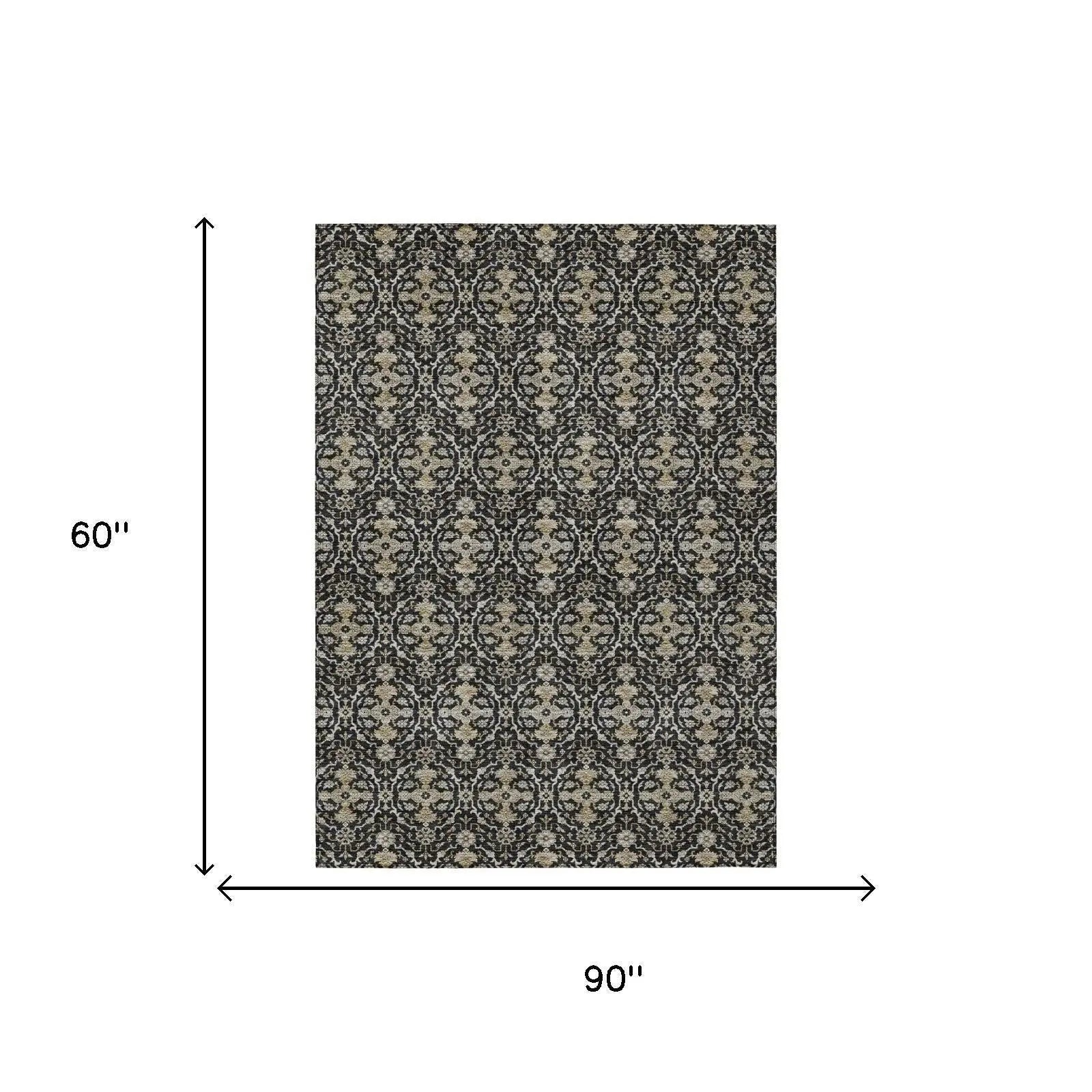 5' X 8' Black And Graphite Oriental Washable Indoor Outdoor Area Rug Homeroots Outdoor